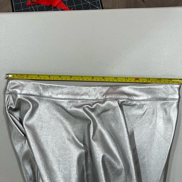 Imperfect Silver Vegan Leather Skirt with Laser-Cut Hem - Picture 11 of 12